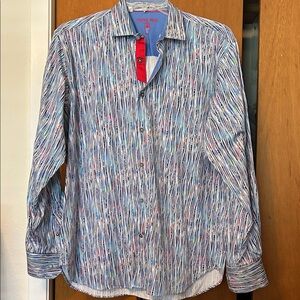 Men's Striped Multicolor Button-Down Shirt — Blue Accent
